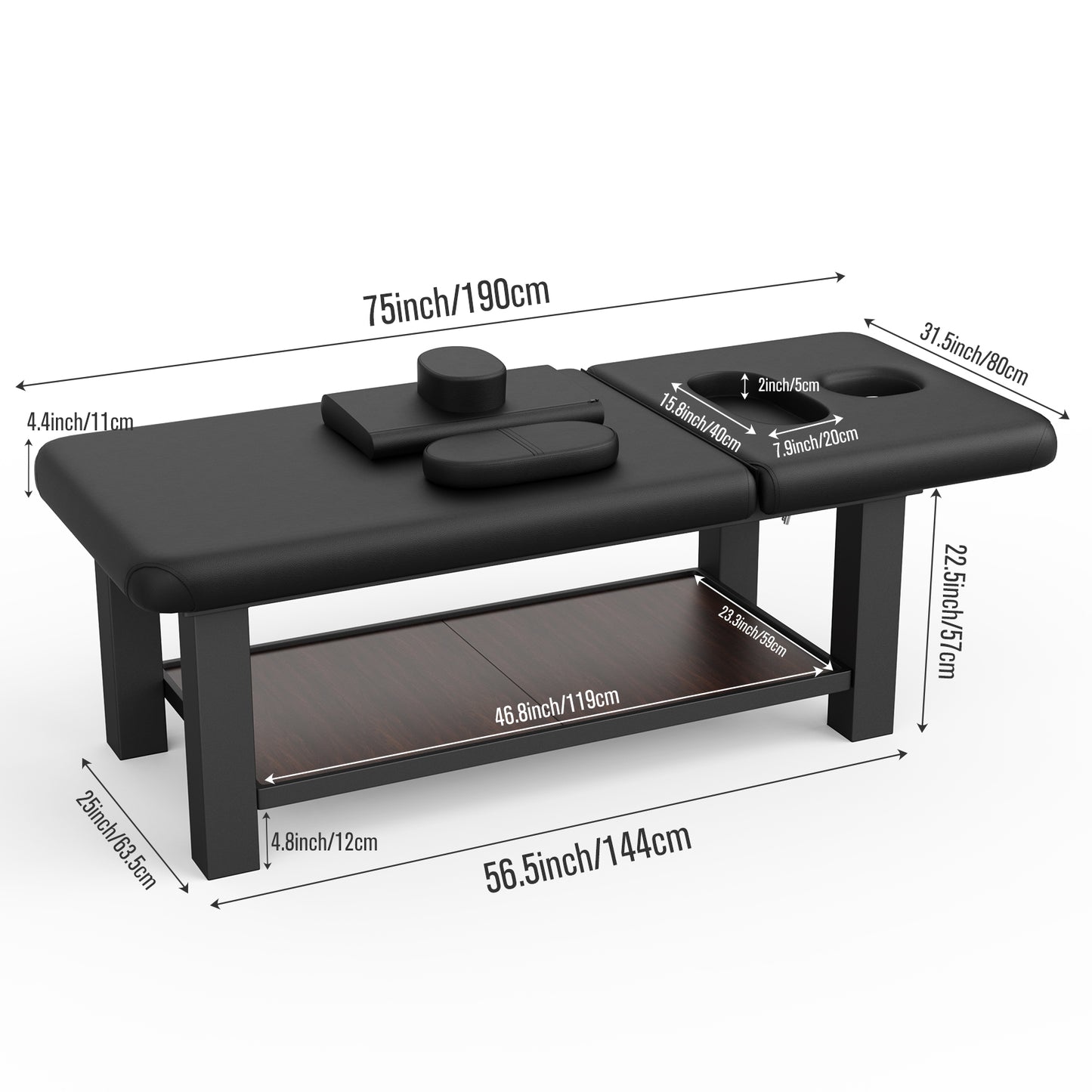 80 Inches Wide -Beauty Salon Beauty Bed Modern Massage Bed - Black 10*10 square leg iron frame structure