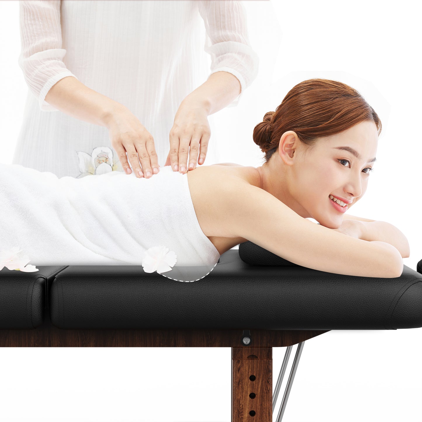 80 Inches Wide -Beauty Salon Beauty Bed Modern Massage Bed - Black High quality birch, 4 adjustable height legs, with C-shaped pillow, chest hole pillow