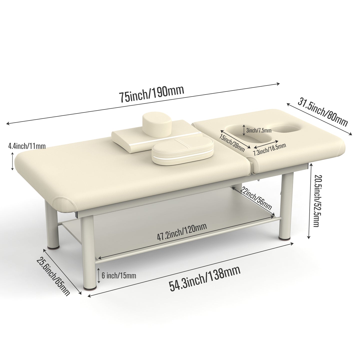 80 Inches Wide - Quality Leather Beauty Spa Furniture Massage Table Bed Iron on Round Legs Facial Bed Beauty Bed