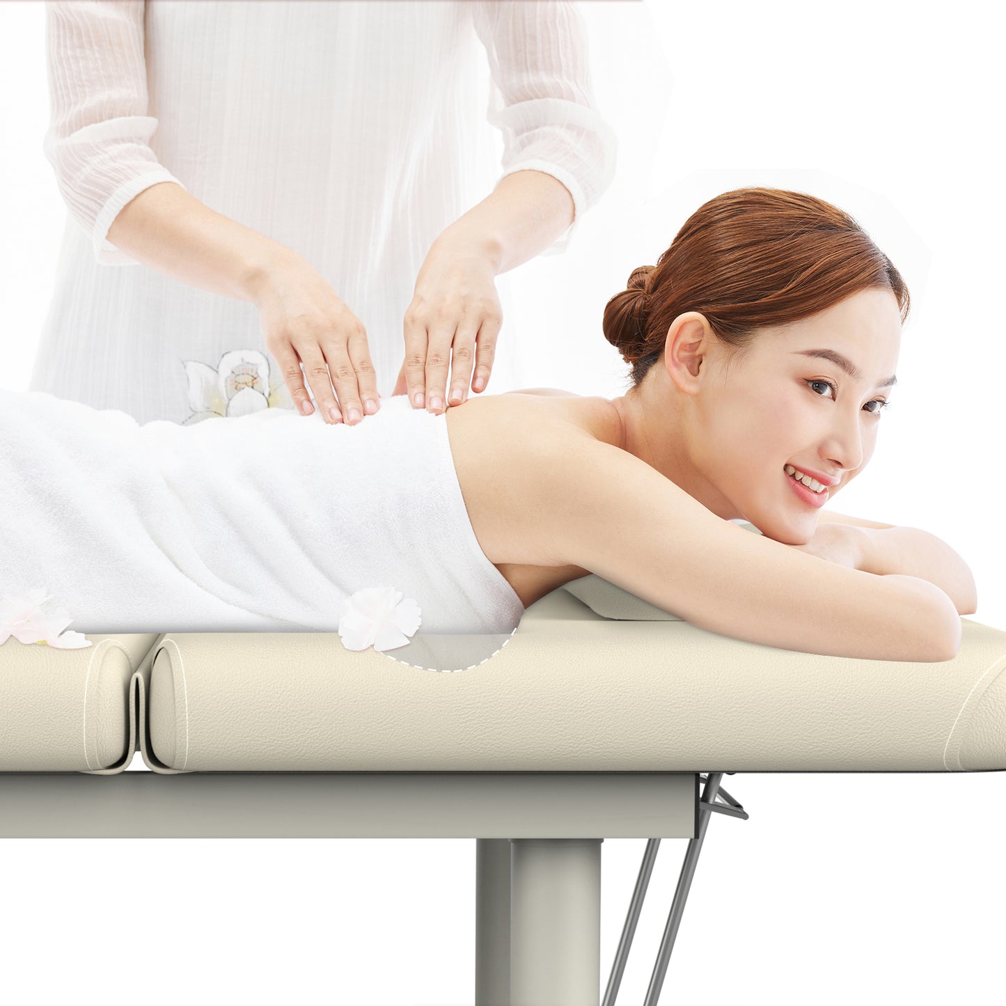 80 Inches Wide - Quality Leather Beauty Spa Furniture Massage Table Bed Iron on Round Legs Facial Bed Beauty Bed