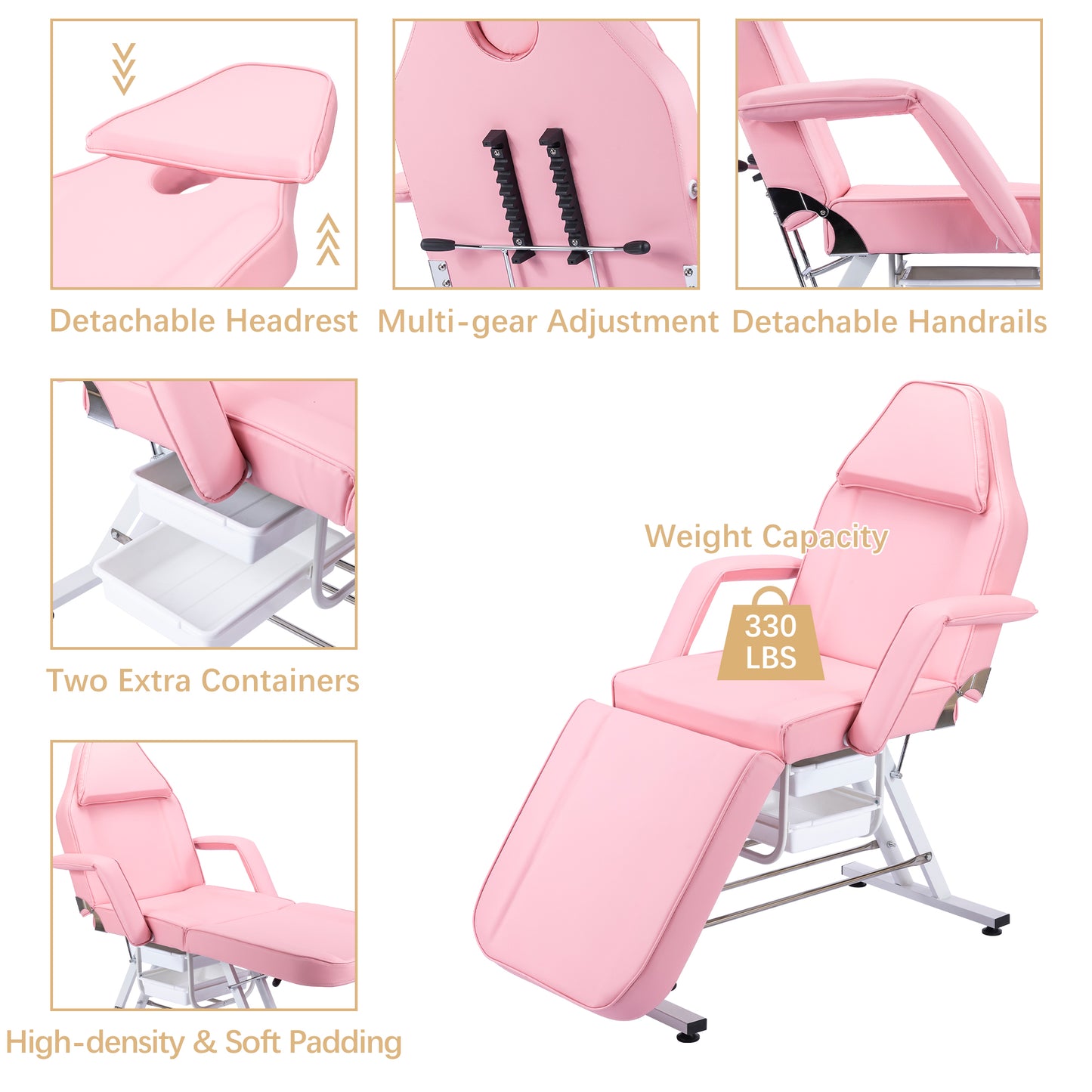Massage Salon Tattoo Chair with Two Trays Esthetician Bed with Hydraulic Stool,Multi-Purpose 3-Section Facial Bed Table, Adjustable Beauty Barber Spa Beauty Equipment