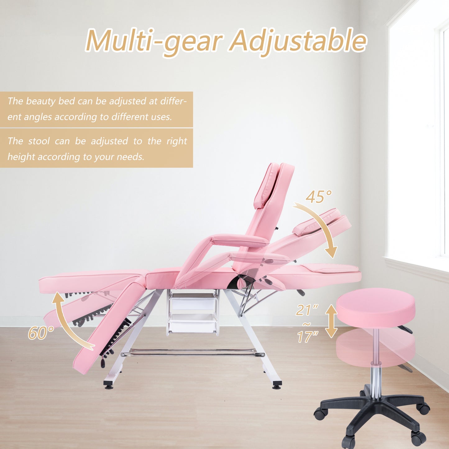 Massage Salon Tattoo Chair with Two Trays Esthetician Bed with Hydraulic Stool,Multi-Purpose 3-Section Facial Bed Table, Adjustable Beauty Barber Spa Beauty Equipment