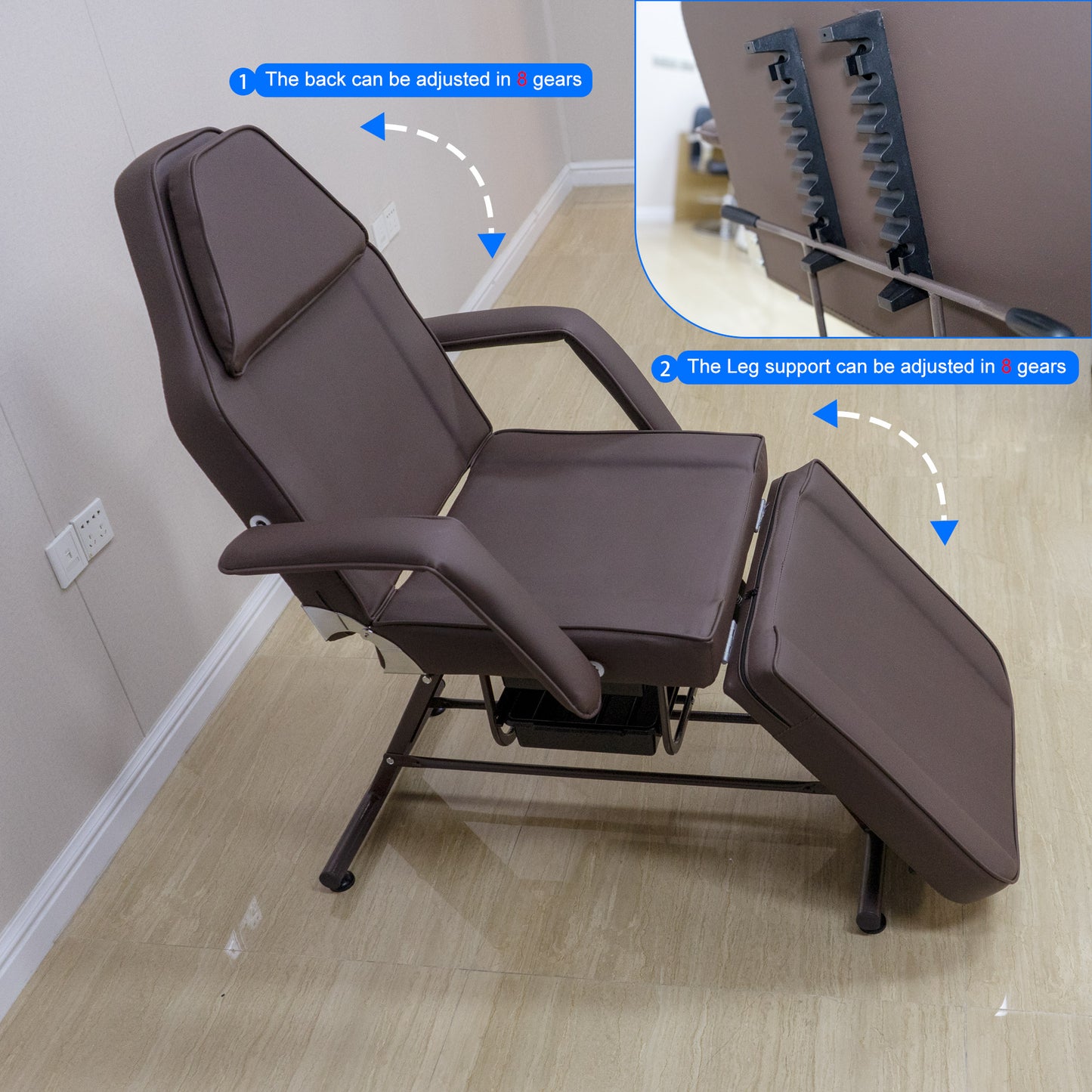 Tattoo Chair for Client, Facial Beds for Esthetician Adjustable 3-Section Lash Tattoo Bed, 72 Inches Facial Spa Chair Professional Tattoo Chair for Artist Beauty Massage Salon