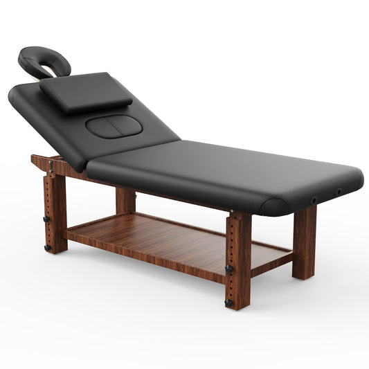 80 Inches Wide -Beauty Salon Beauty Bed Modern Massage Bed - Black High quality birch, 4 adjustable height legs, with C-shaped pillow, chest hole pillow