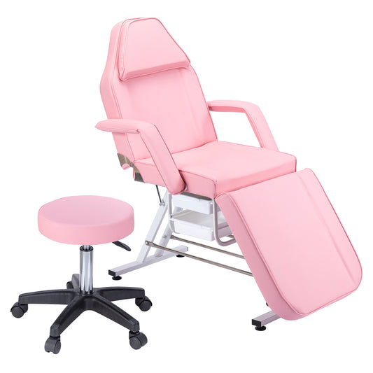 Massage Salon Tattoo Chair with Two Trays Esthetician Bed with Hydraulic Stool,Multi-Purpose 3-Section Facial Bed Table, Adjustable Beauty Barber Spa Beauty Equipment