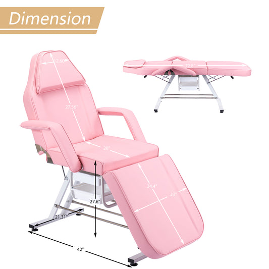 Massage Salon Tattoo Chair with Two Trays Esthetician Bed with Hydraulic Stool,Multi-Purpose 3-Section Facial Bed Table, Adjustable Beauty Barber Spa Beauty Equipment